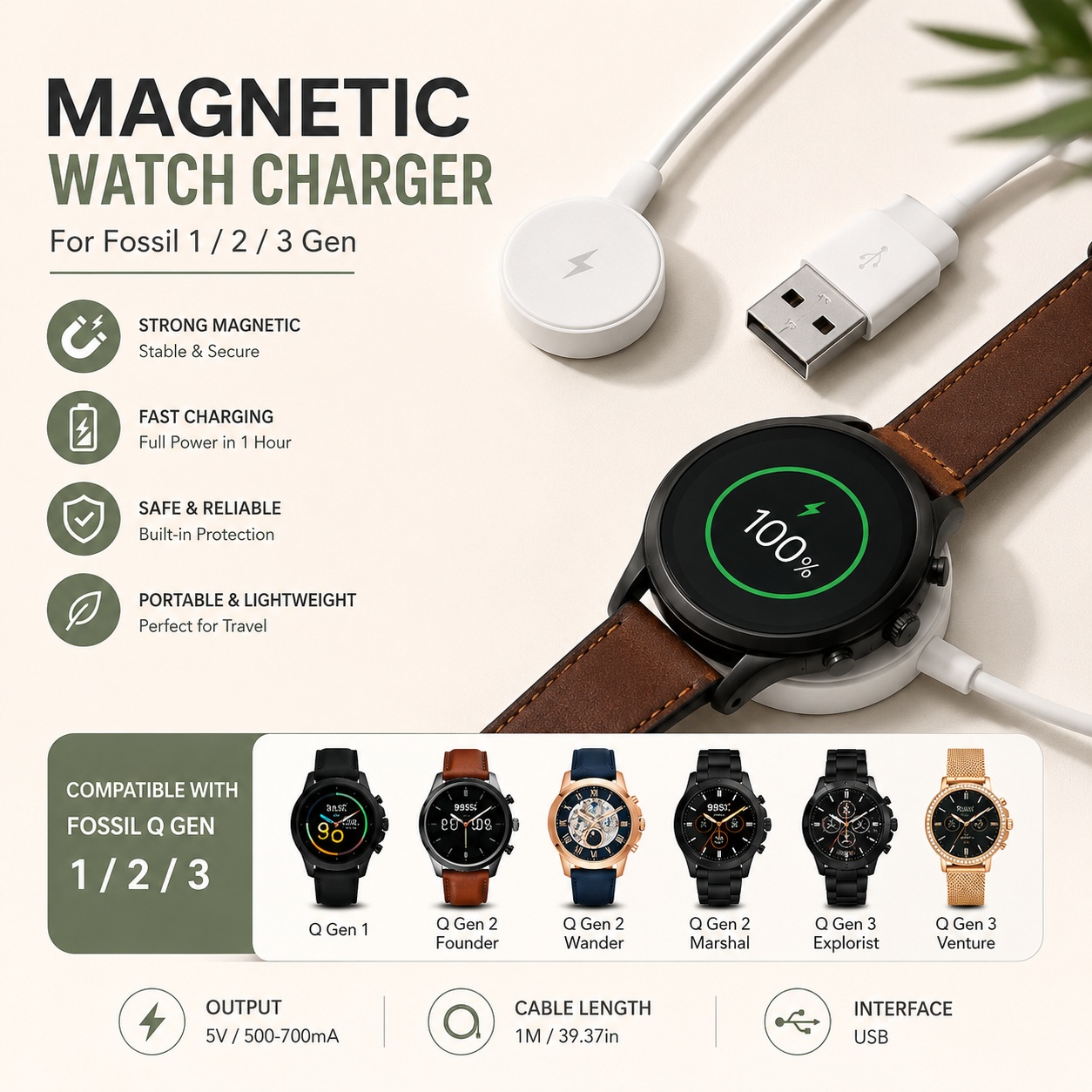 USB Watch Charger Adapter Smar - Fossil Smartwatch Accessories review and price